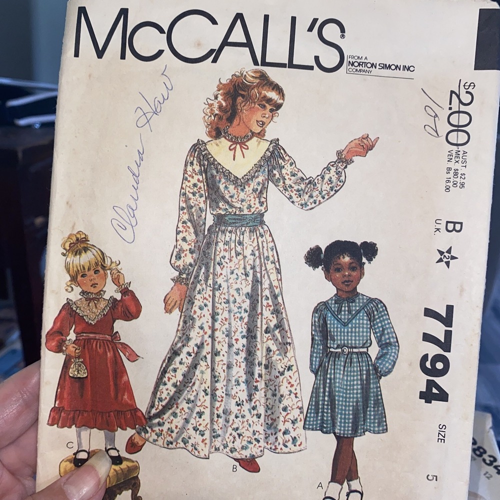 Vintage 1981 McCalls 7794 Girls Dress Sewing Pattern Size 5 Cut Complete